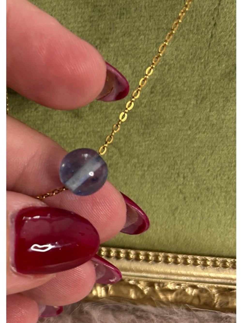 18k Gold Plated Chain Necklace with Dark Teal Glass Bead NEW - Picture 6 of 6